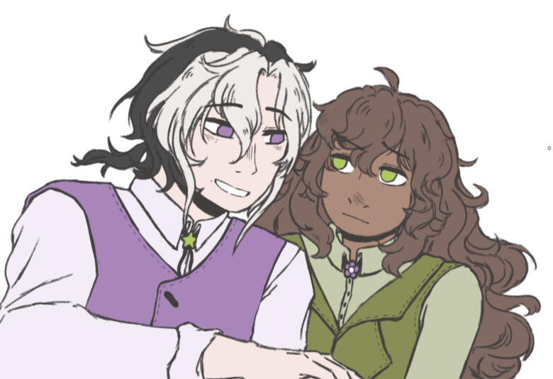 Sketchy lineart and flat colors